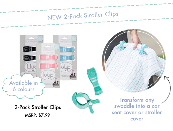 NEW 2 Pack Stroller Clips turn any swaddle into a stroller or car seat cover.