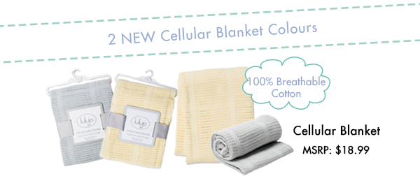 Two new colours available for lulujo's popular cellular blankets: yellow and grey