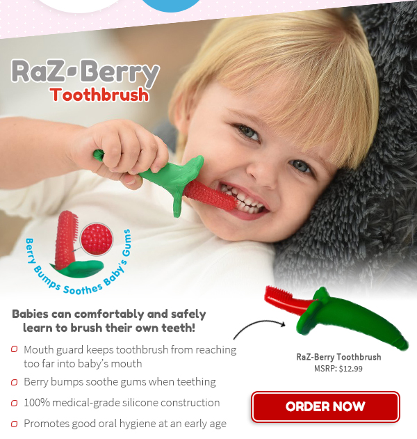 The Raz-Berry toothbrush is perfect for teething gums