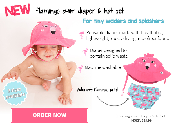 New from Zoocchini: flamingo swim diaper and hat set