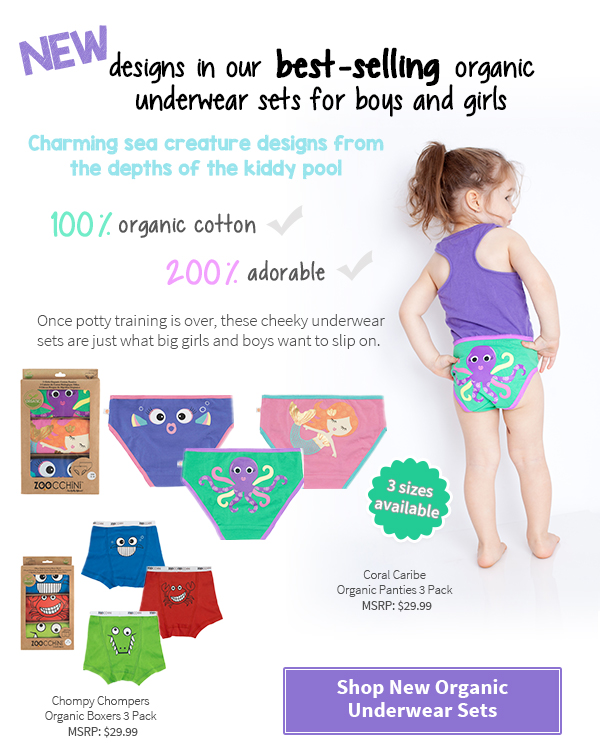 New from Zoocchini: New sea creature designs in our best-selling organic underwear sets