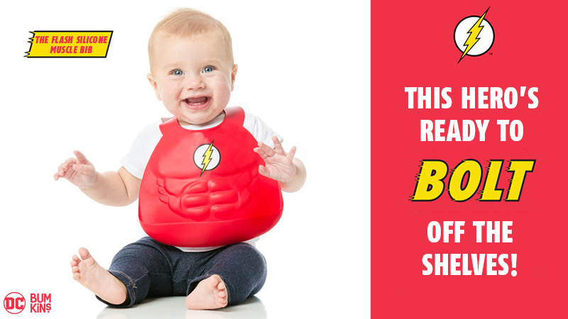 the Flash silicone muscle bib from DC Comics by Bumkins