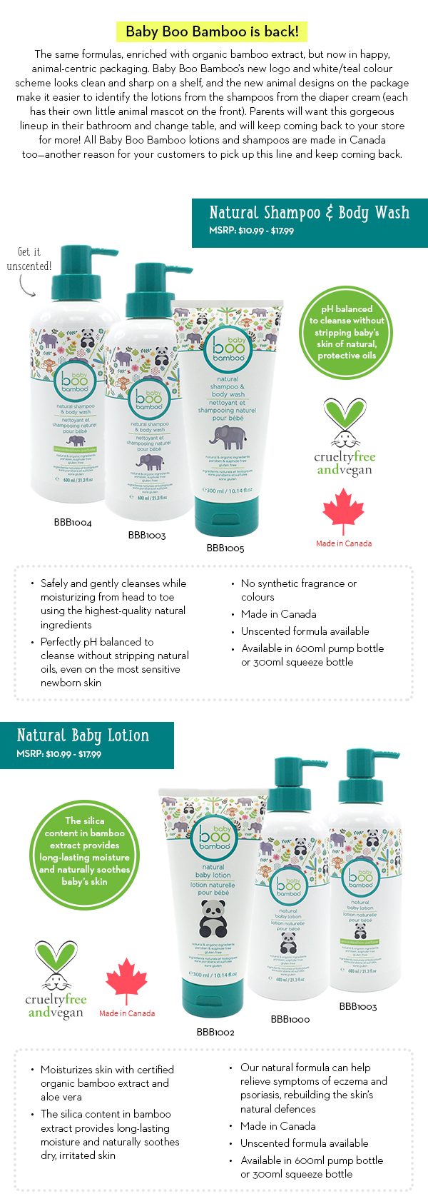 Baby Boo Bamboo lotions and shampoo